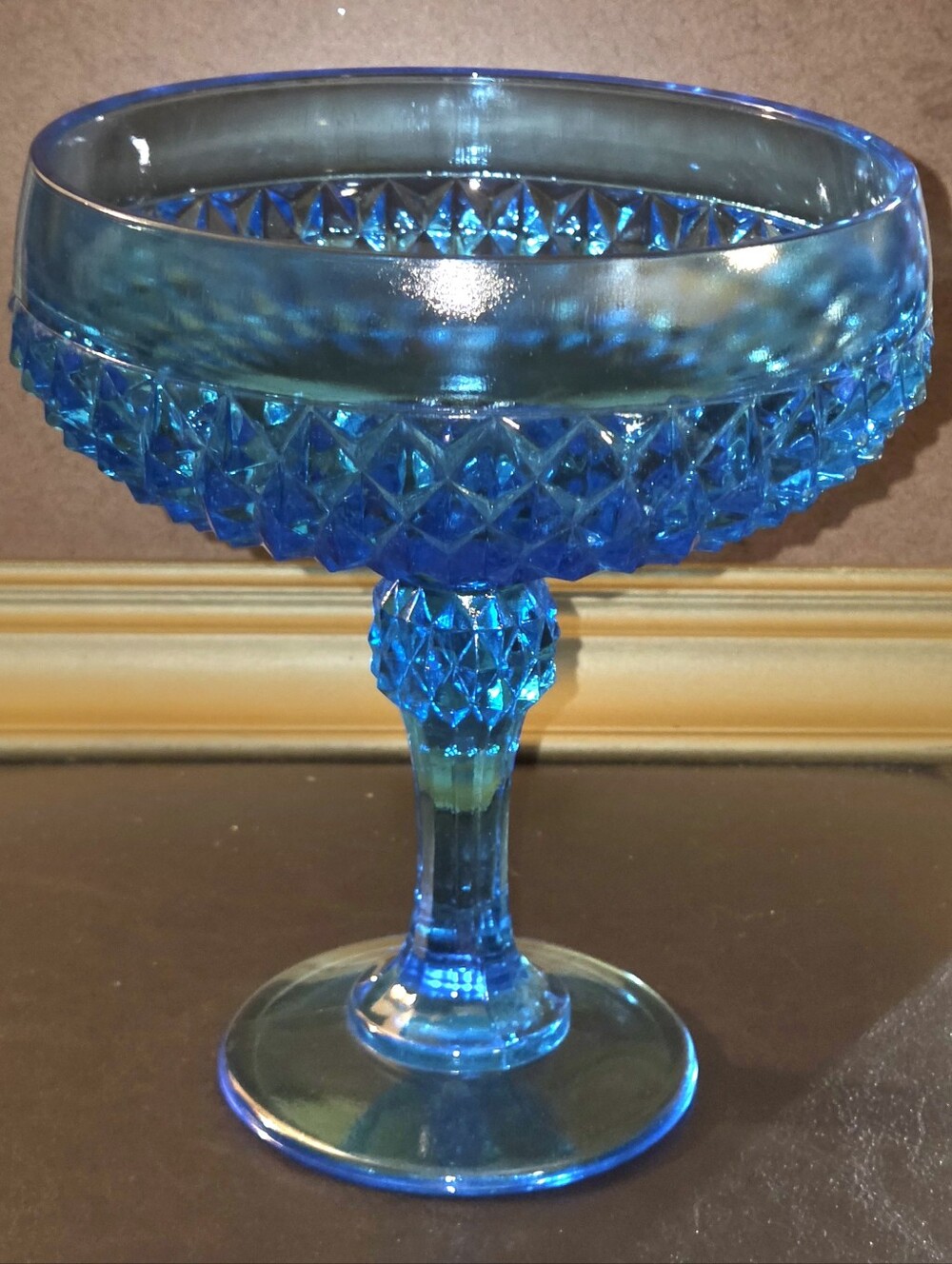 Vintage Indiana Glass Ice Tiara Blue Diamond Point Compote Candy Dish